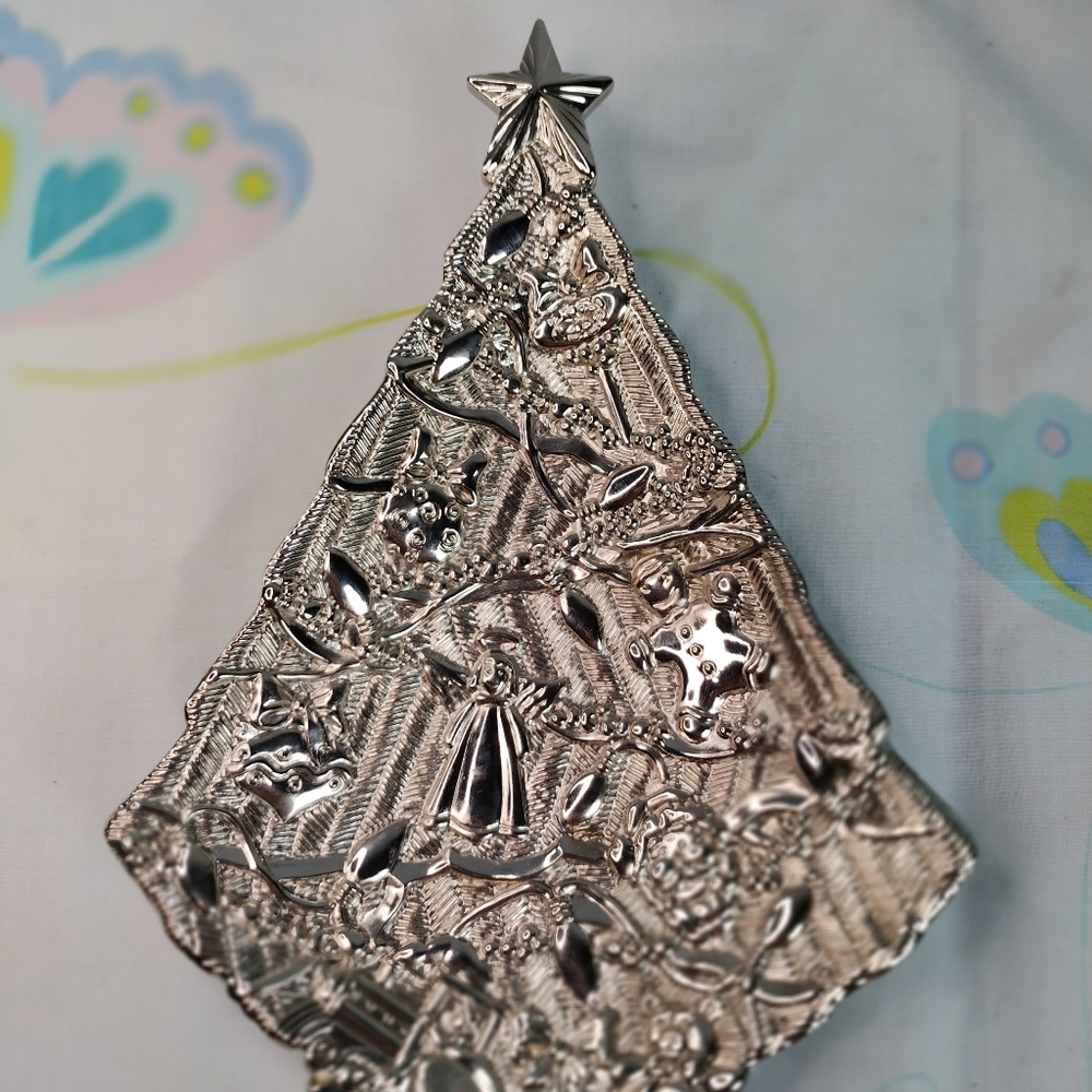 Gorham Lenox Silver Plated Christmas Tree Treat Dish Metal Candy Dish 9x6in - Picture 6 of 16